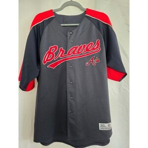 Majestic Atlanta Braves MLB Baseball Jersey Men's XL Gray Red Button Up